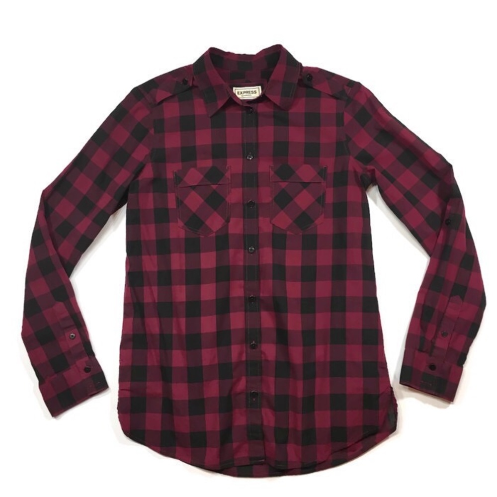 Express Plaid Long Sleeve Button Shirt Top